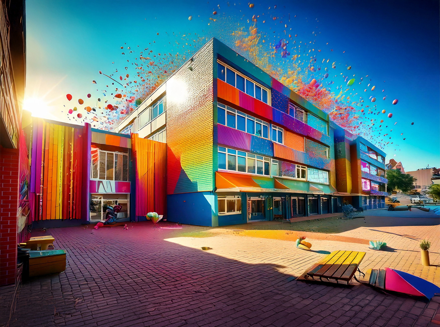 Vue en filigrane du bâtiment de l'école